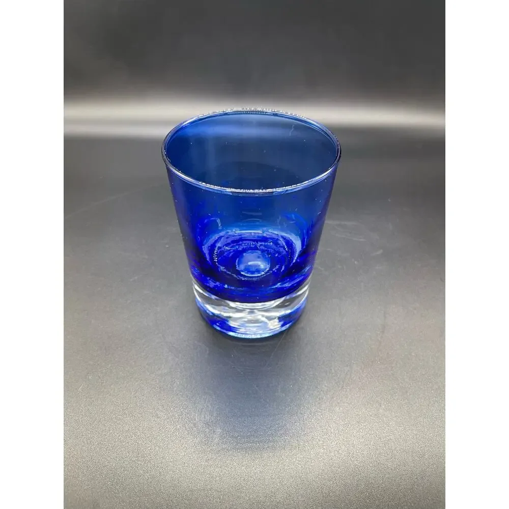 Block Crystal Cobalt Blue Hi Ball Old Fashion Cocktail Glass Controlled Bubble